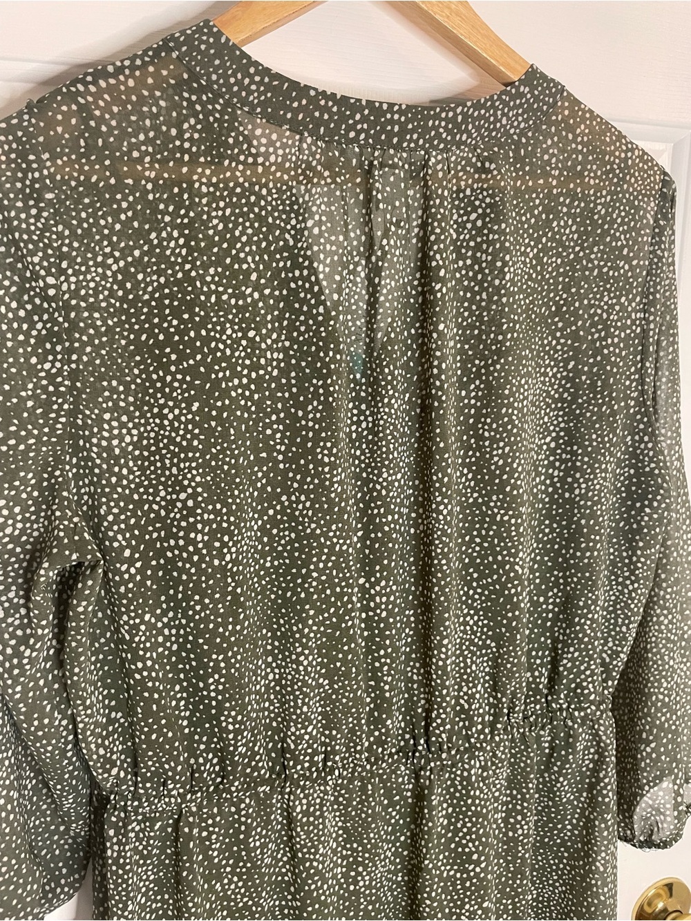 41 Hawthorn Olive Green chiffon Midi Dress with White Dot Print Size Large new - Picture 6 of 9